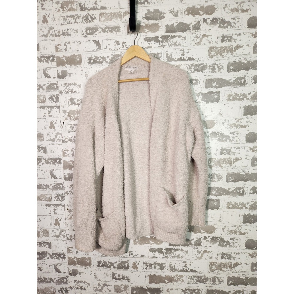 Barefoot Dreams Cozychic Cardigan Beige L/XL Open Front Soft Lounge Cabincore